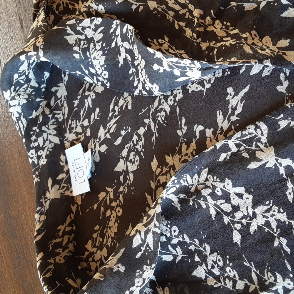 Ann Taylor LOFT Sheer Silk Brown and Cream Floral Top